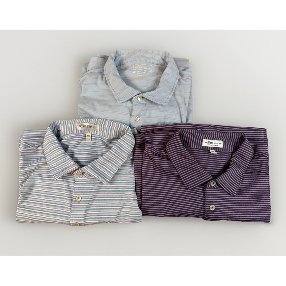 Peter Millar Lot of 3  Golf Shirt Men's XXL Blue Summer Comfort Striped Polo